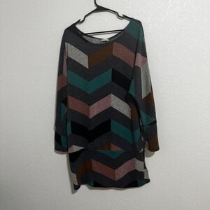 Egs California Womens 2XL Multicolor Geometric Chevron‎ Long Sleeve Dress